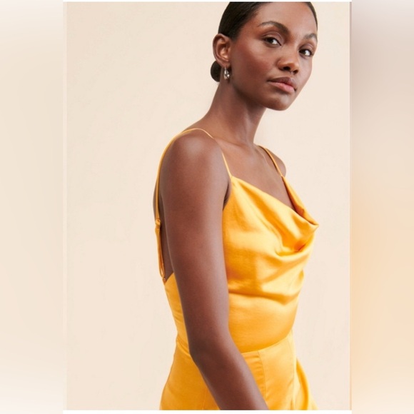 Anthropologie Elliatt Golden Yellow Satin Jumpsuit- Small - Picture 8 of 9